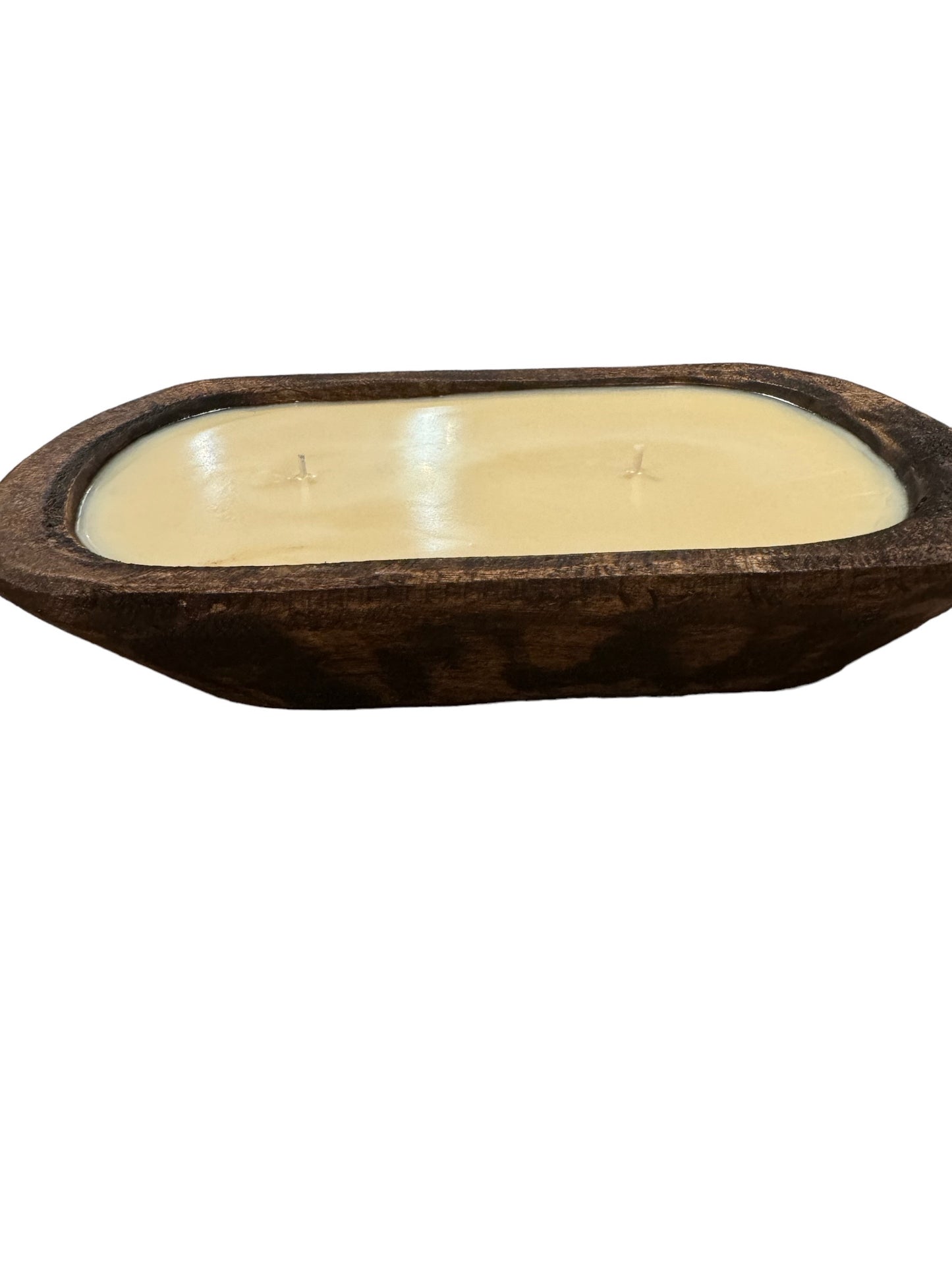 Teak Wood Dough Bowl Hand Carved Soy Candle Scented Vanilla Pecan