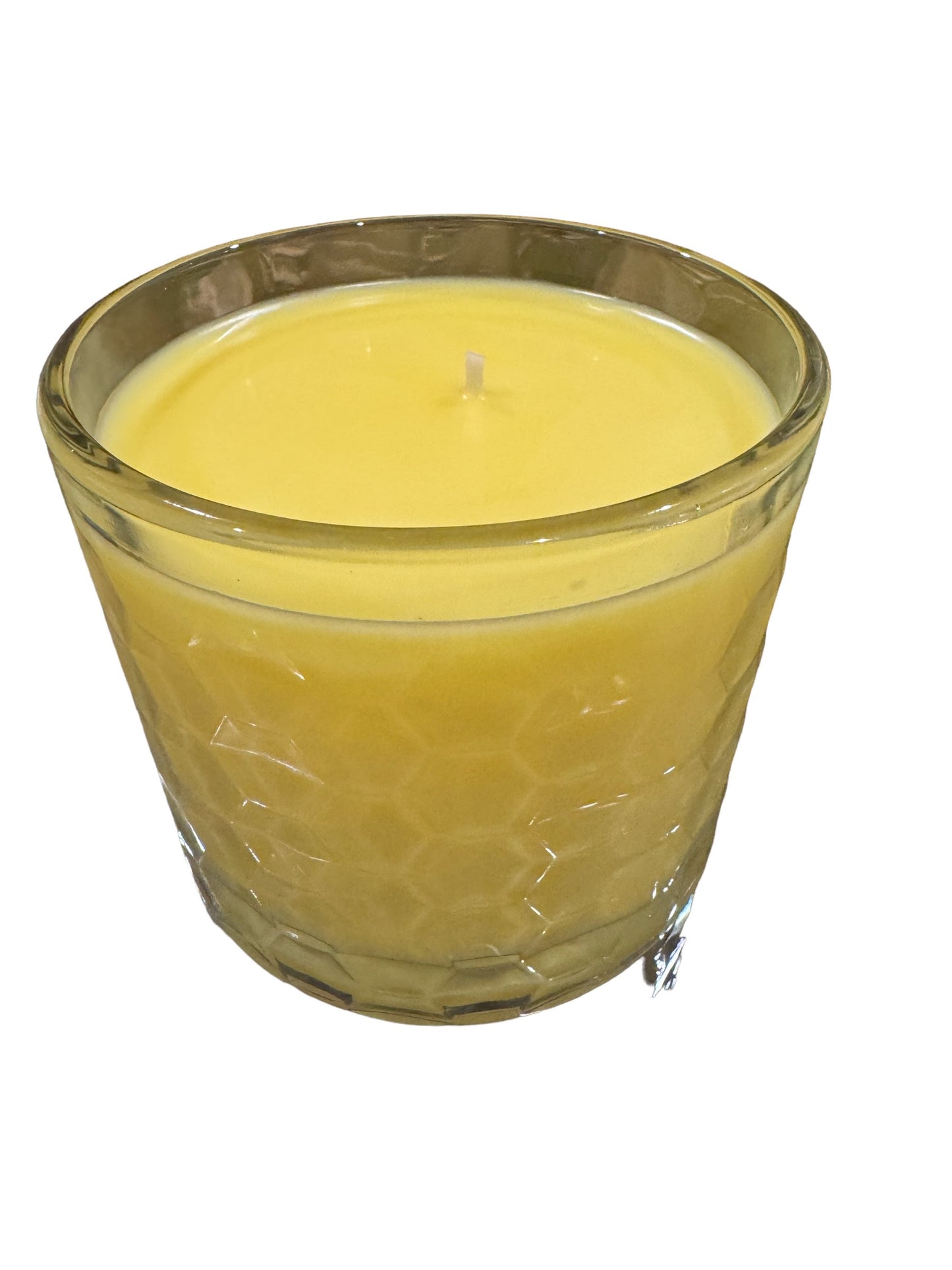 Tropical 18.2 ounce homemade crystal beveled yellow candle.